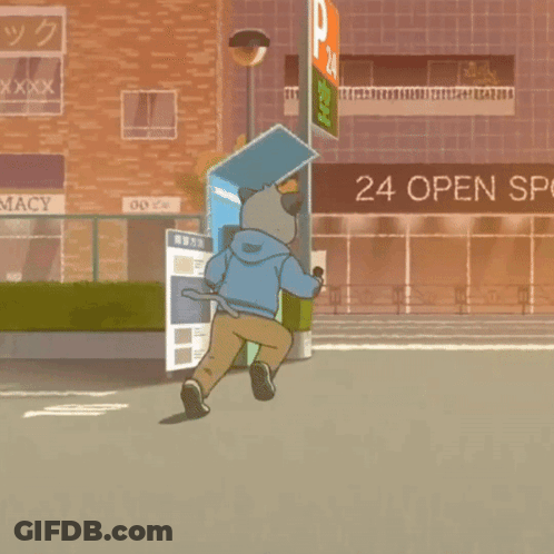 A Cartoon Scene With A 24 Open Space Sign GIF