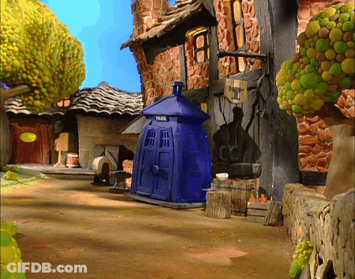 A Cartoon Scene With A Blue Box That Says Police On It GIF