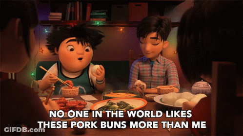A Cartoon Scene With A Caption That Says No One In The World Likes Pork Buns More Than Me GIF