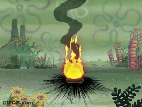 A Cartoon Scene With A Fire In The Middle Of The Ocean GIF