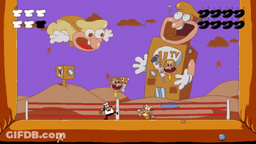 A Cartoon Scene With A Giant Building That Says Vtv On It GIF