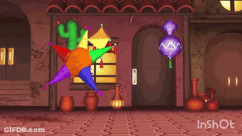A Cartoon Scene With A Pinata In The Foreground And The Word Inshot In The Lower Right Corner GIF