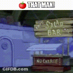A Cartoon Scene With A Sign That Says " Salad Bar " GIF