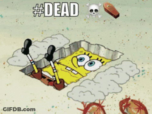 A Cartoon Scene With A Skull And A Coffin And The Words #Dead Above It GIF