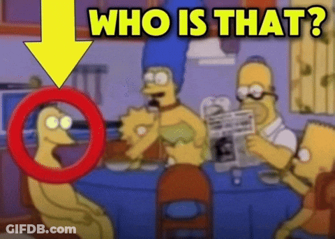 A Cartoon Scene With A Yellow Arrow Pointing To A Red Circle And The Words " Who Is That " Above It GIF