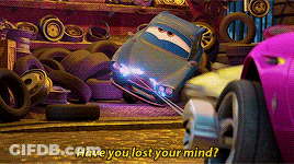 A Cartoon Scene With Cars And Tires And The Words " Have You Lost Your Mind " GIF