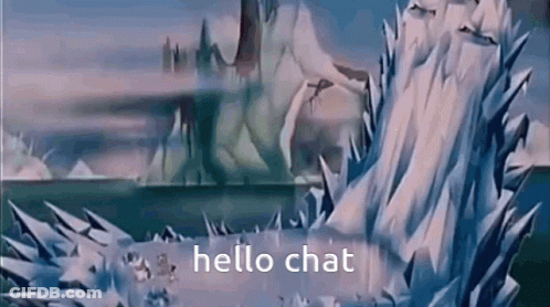 A Cartoon Scene With Ice And The Words `` Hello Chat '' . GIF