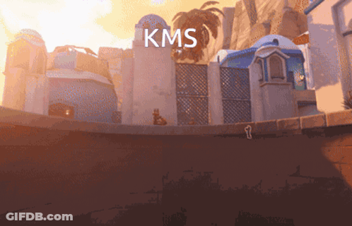 A Cartoon Scene With Kms Written On The Top GIF