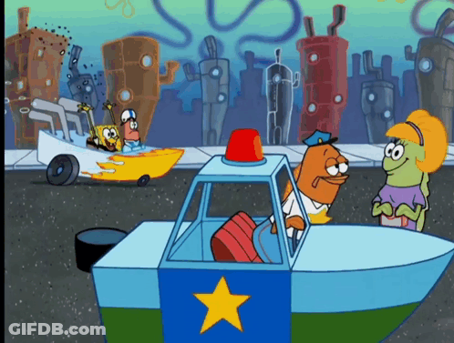 A Cartoon Scene With Spongebob And His Friends In A Police Car GIF