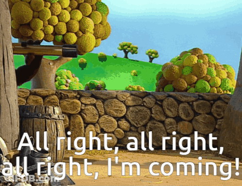 A Cartoon Scene With The Words All Right All Right All Right All Right I 'M Coming GIF