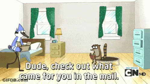 A Cartoon Scene With The Words Dude Check Out What Came For You In The Mail At The Bottom GIF