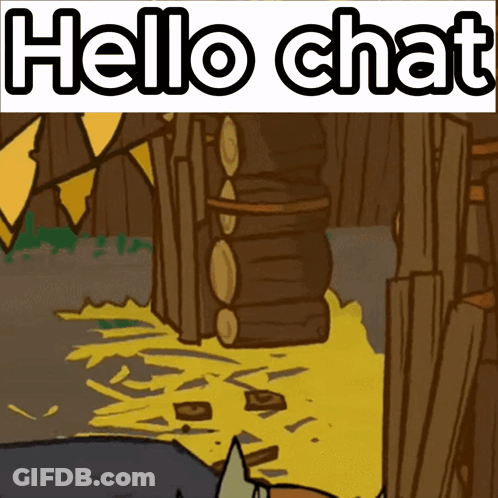 A Cartoon Scene With The Words Hello Chat On The Top GIF