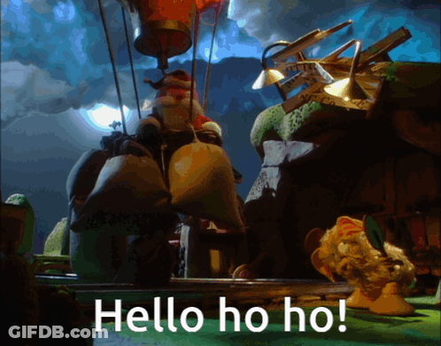 Cartoon Scene With Hello Ho Ho Text GIF