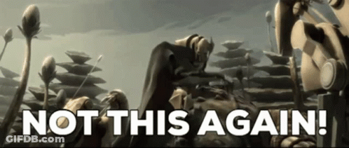 A Cartoon Scene With The Words Not This Again Written On It GIF