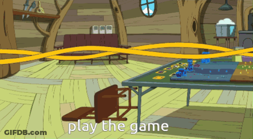 A Cartoon Scene With The Words Play The Game On The Bottom Right GIF