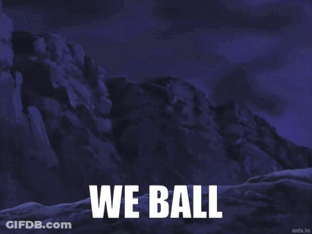 A Cartoon Scene With The Words We Ball In White GIF