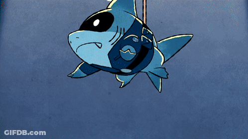 A Cartoon Shark Is Hanging From A Rope With A Mask On GIF