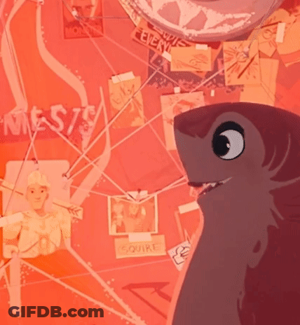 A Cartoon Shark Is Standing In Front Of A Sign That Says Emest GIF