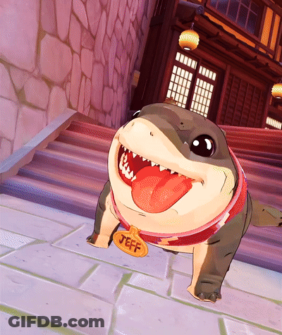 A Cartoon Shark With A Name Tag That Says Jeff On It GIF