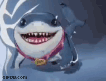 A Cartoon Shark With A Pink Collar And A Bell Around Its Neck . GIF