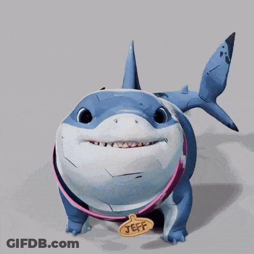 A Cartoon Shark With A Tag That Says Jeff GIF