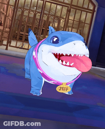 A Cartoon Shark With The Name Jeff On Its Collar GIF