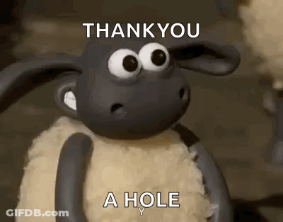 A Cartoon Sheep Is Holding A Sign That Says `` Thank You A Hole '' . GIF