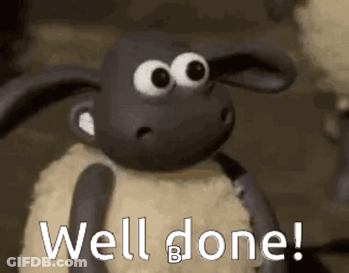 A Cartoon Sheep Is Saying Well Done . GIF