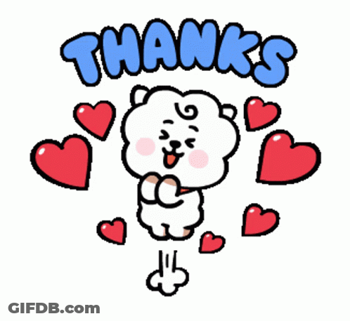 A Cartoon Sheep Is Surrounded By Red Hearts And The Words Thanks . GIF