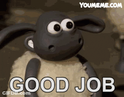 A Cartoon Sheep Says Good Job On A Youmeme.com Website GIF