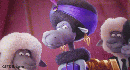 A Cartoon Sheep Wearing A Purple Turban Is Surrounded By Two Other Sheep GIF