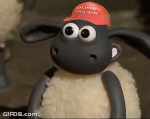 A Cartoon Sheep Wearing A Red Make America Great Again Hat GIF