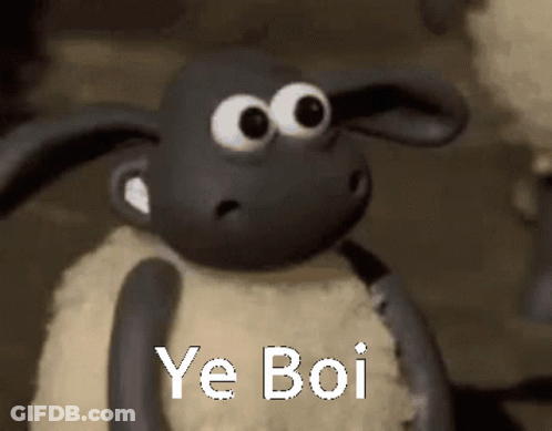 A Cartoon Sheep With Big Eyes And The Words Ye Boi On It GIF