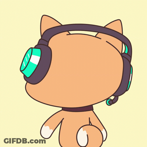 A Cartoon Shiba Inu Wearing Headphones With The Letter U And K Above It GIF