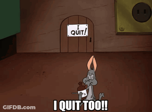 A Cartoon Shows A Door That Says I Quit GIF