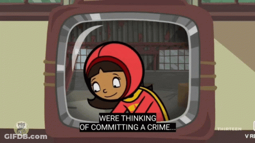 A Cartoon Shows A Girl In A Red Hood Saying " We 'Re Thinking Of Committing A Crime " GIF
