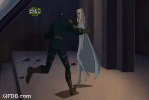 A Cartoon Shows A Man And A Woman Fighting With A Bbc Logo Behind Them GIF