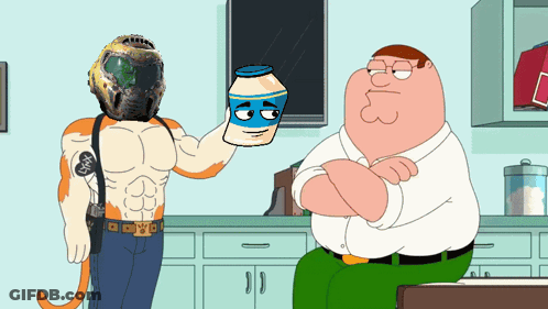 A Cartoon Shows A Man Holding A Jar With A Face On It GIF