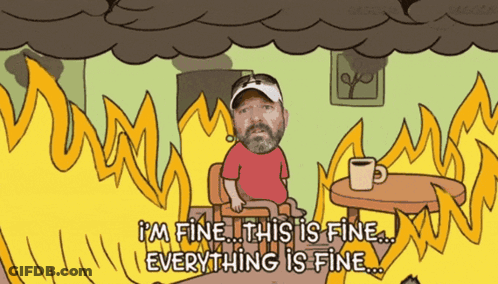 A Cartoon Shows A Man Sitting In Front Of A Fire Saying " I 'M Fine This Is Fine Everything Is Fine " GIF