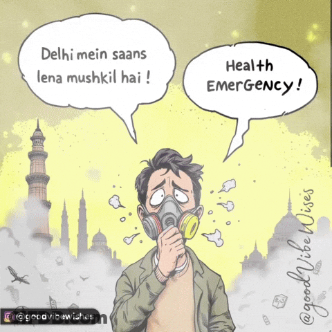 A Cartoon Shows A Man Wearing A Gas Mask And Says Health Emergency GIF