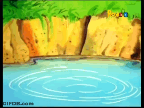 A Cartoon Shows A Pool Of Water With The Letters Roo On The Bottom Right GIF