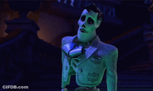 A Cartoon Skeleton In A Blue Suit And Tie GIF