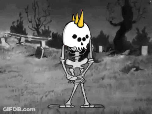 A Cartoon Skeleton With A Crown On His Head GIF