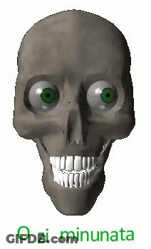 A Cartoon Skull With Green Eyes And Teeth Is Smiling And Says O Zi Minunata . GIF