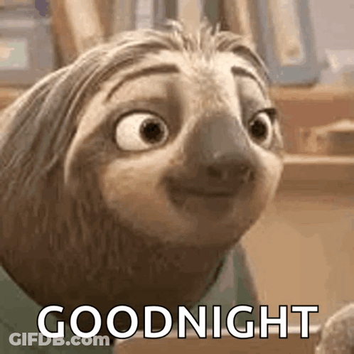 A Cartoon Sloth From Zootopia Is Smiling And Saying Goodnight . GIF