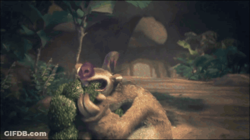 A Cartoon Sloth Is Eating A Plant In The Jungle GIF