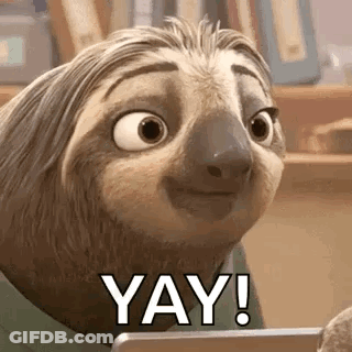 A Cartoon Sloth Is Holding A Cell Phone And Saying `` Yay ! '' GIF