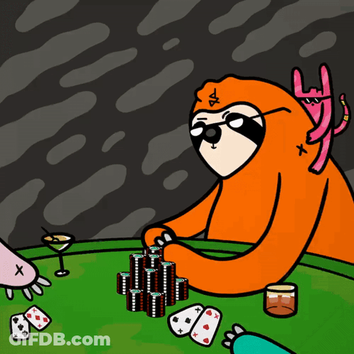 A Cartoon Sloth Is Playing Poker With A Martini Glass GIF