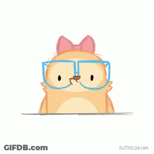 A Cartoon Sloth Wearing Glasses And A Pink Bow GIF