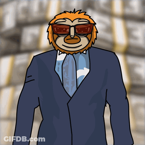 A Cartoon Sloth Wearing Sunglasses And A Suit And Tie GIF